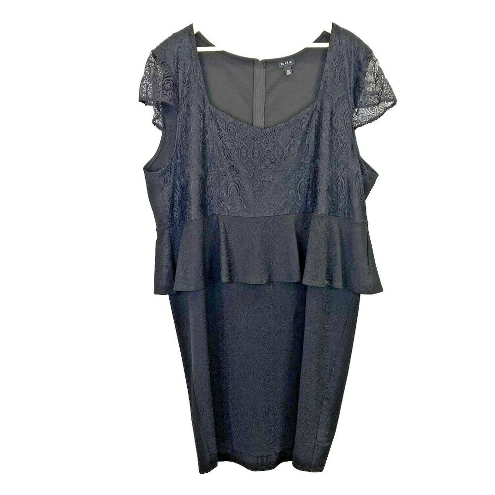 Torrid Dress Womens Plus Size 26 Black Peplum Lace Cap Sleeve Party Cocktail